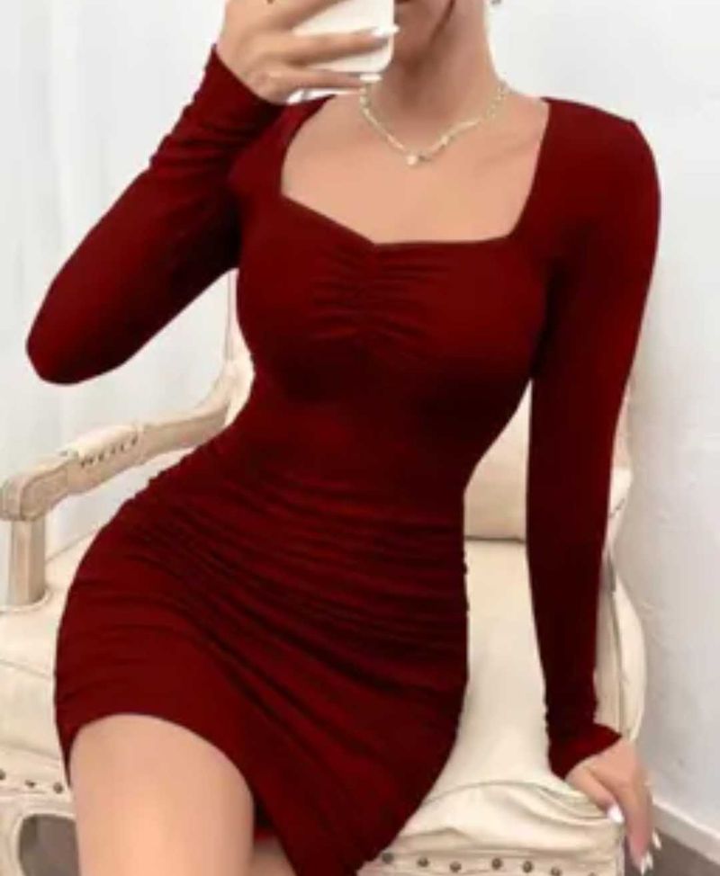 Ruched Long Sleeve Bodycon Dress