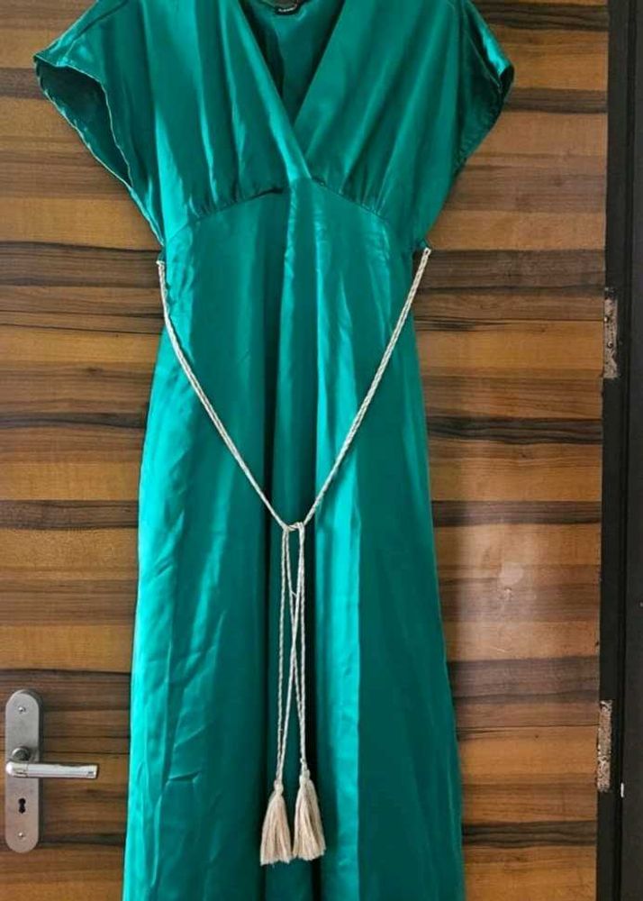 Emerald Green Midi Wrap Dress