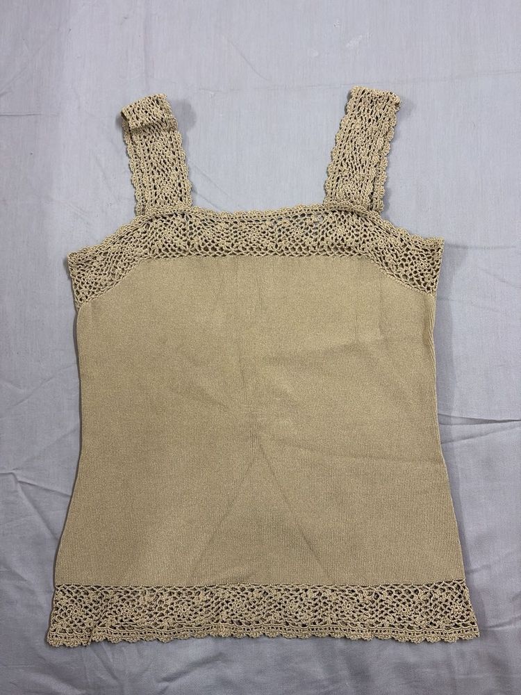 Crochet Trim Sleeveless Top