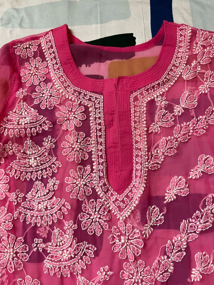 Vibrant Pink Chikankari Kurta