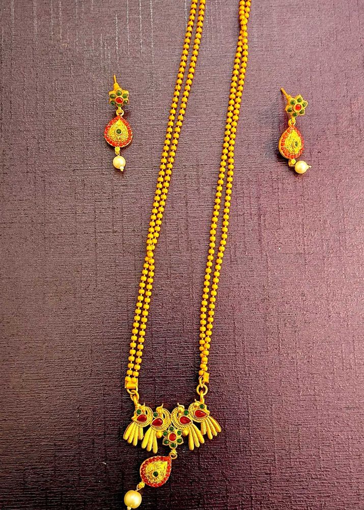 Gold Peacock Necklace with Earrings