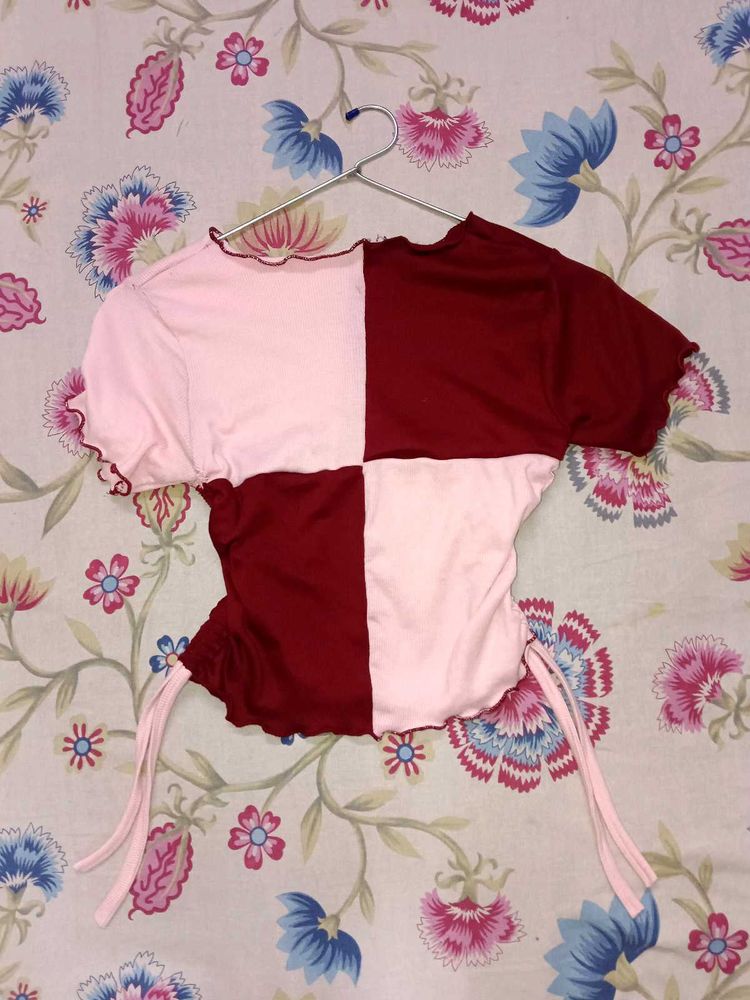 Colorblock Ruched Tie Top