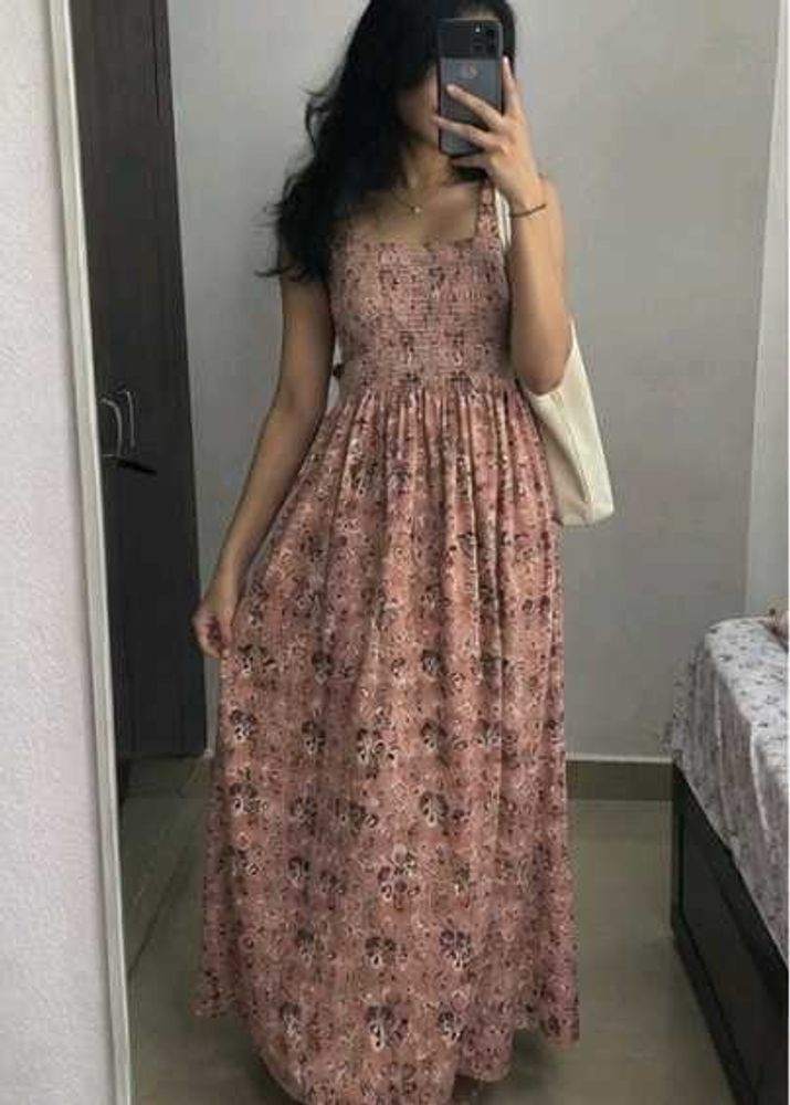 Boho Floral Smocked Maxi Dress