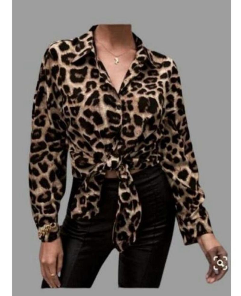 Leopard Print Tie-Front Crop Top