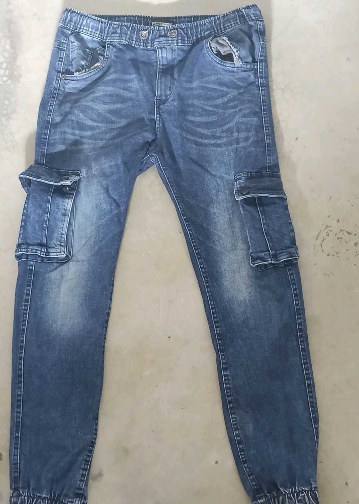 women's  Blue Denim Cargo Jogger Pants