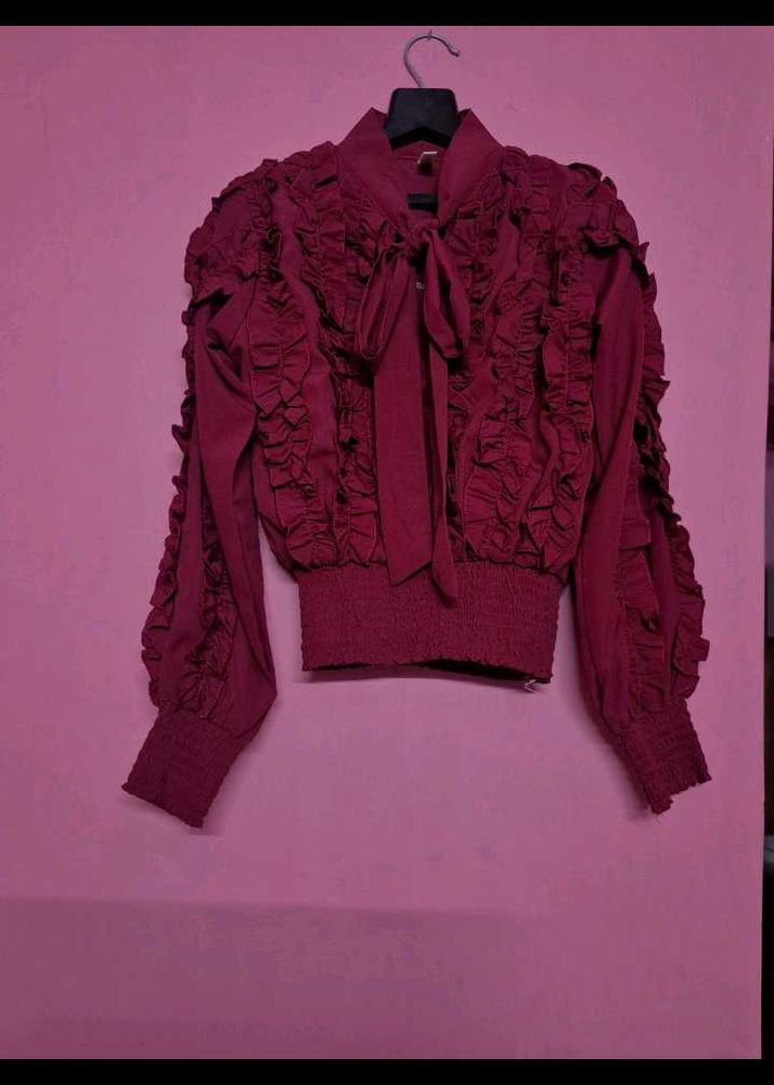 Maroon Ruffled top with Bow Detail