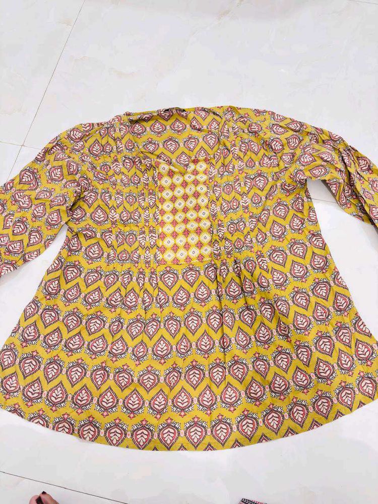 Yellow Printed Kurta