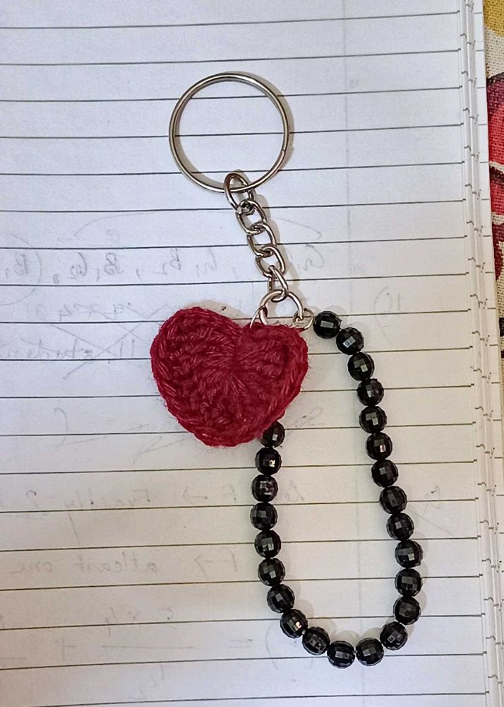 Crochet Heart Beaded Keychain