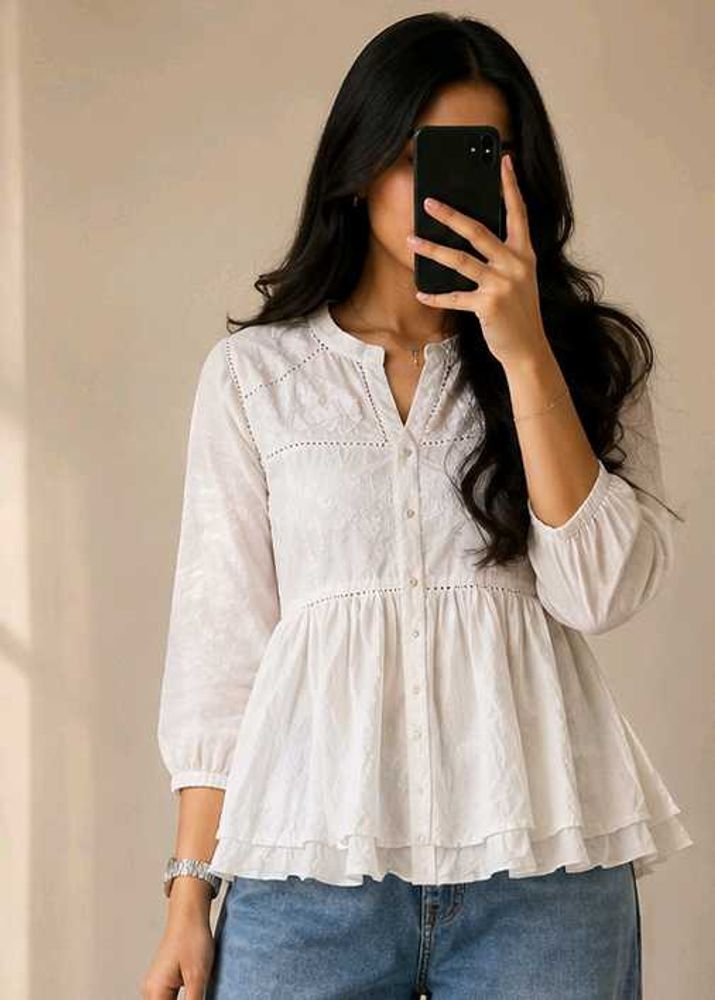 White embroidery Peplum Top🤍