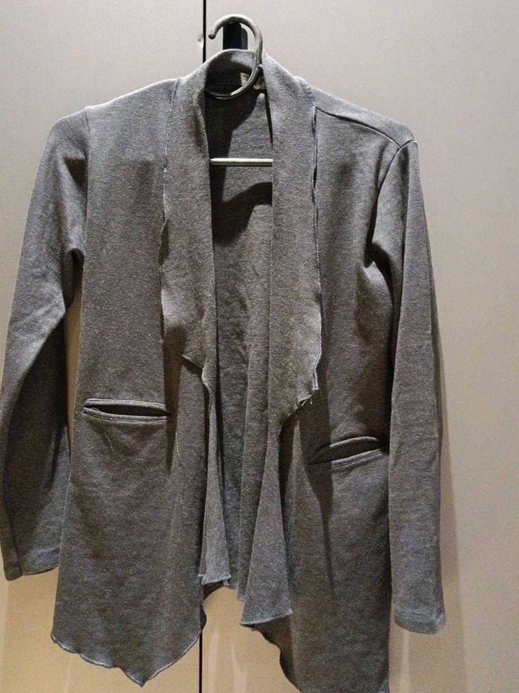 Gray Open Front Drape Jacket