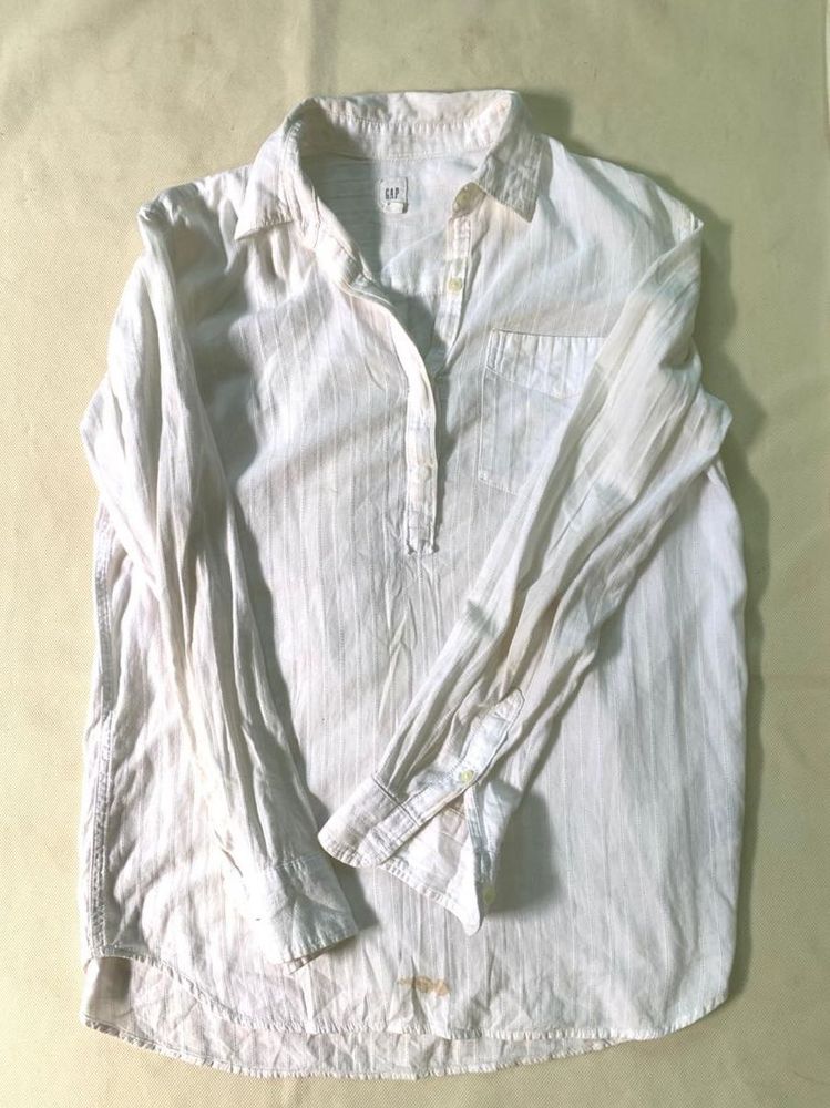 GAP White Striped Long Sleeve Tunic Top
