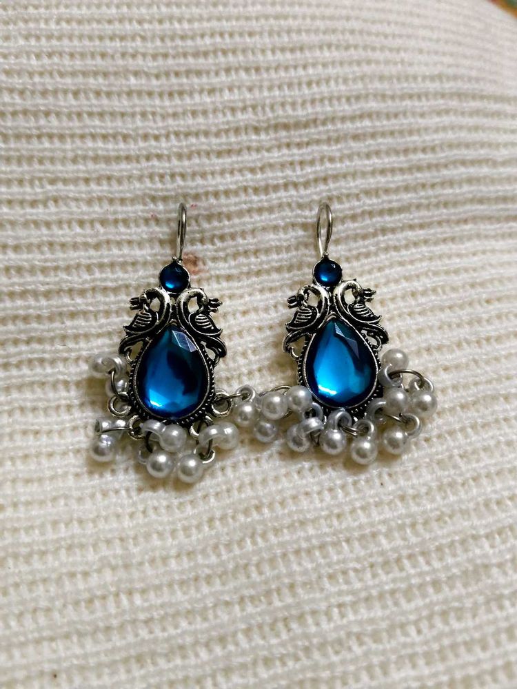 Blue Stone Peacock Earrings