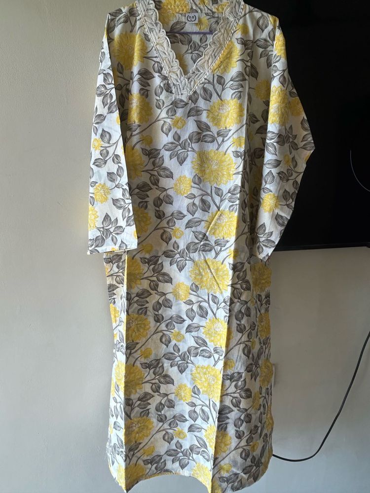 Vibrant Yellow Floral Kurti