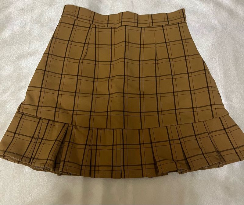 Brown Plaid Mini Skirt