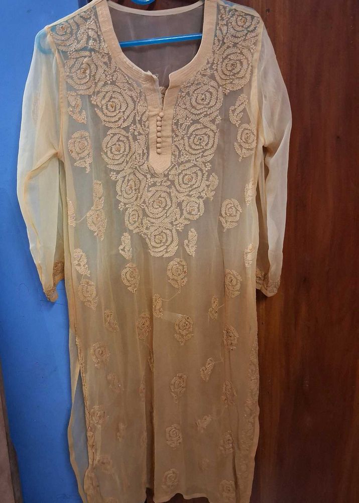 Beautiful chikankari Embroidered Yellow Kurta
