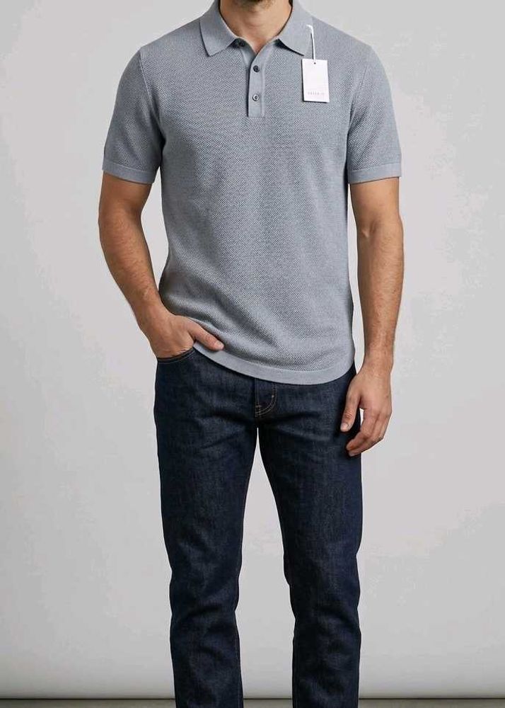 Men's Grey Knitted Polo Shirt