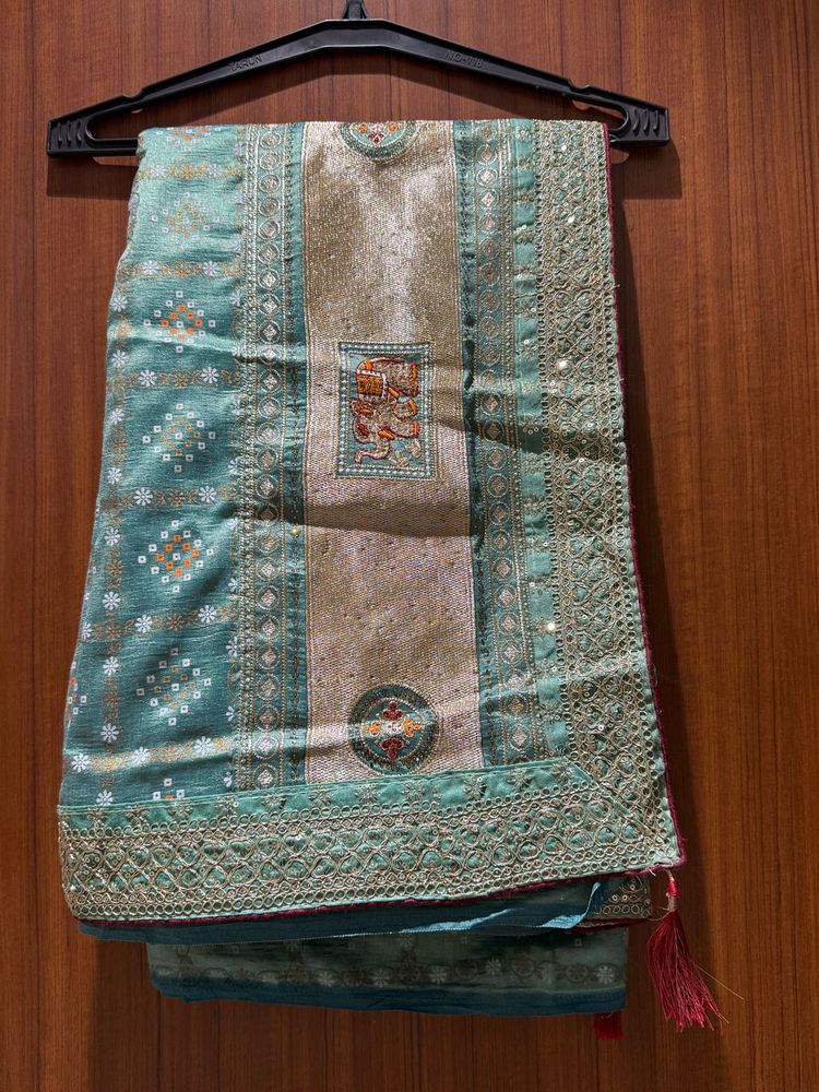Beautiful Teal Embellished onlySaree
