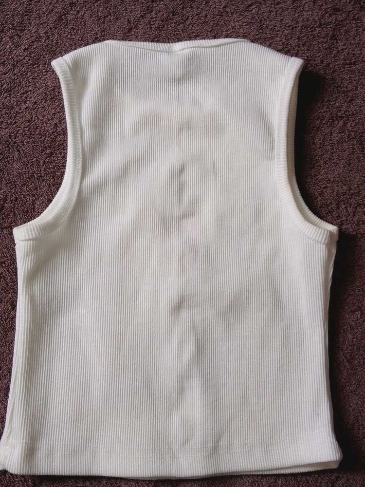 Cream Ribbed Sleeveless Top