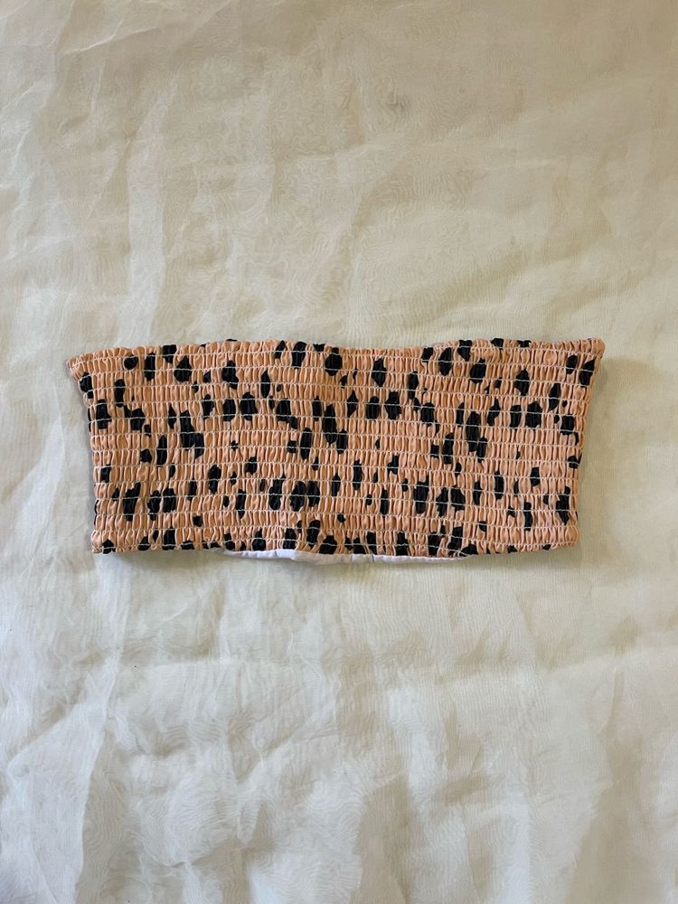 Smocked Leopard Print Bikini Top