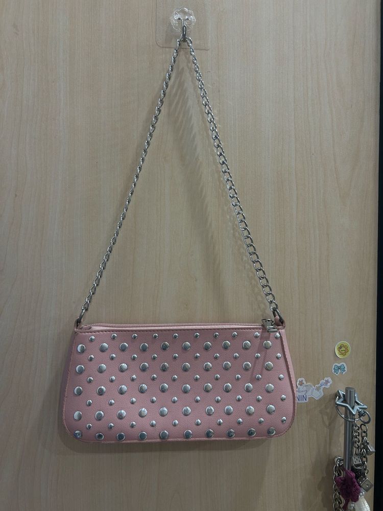 Miniso Upcyceled Pink Y2k Studded Shoulder Bag