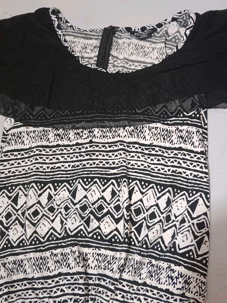 Black &amp; White Patterned Jumpsuit Dress