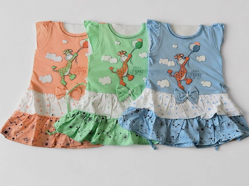 Cute Giraffe Print Baby Dresses 3 combo set