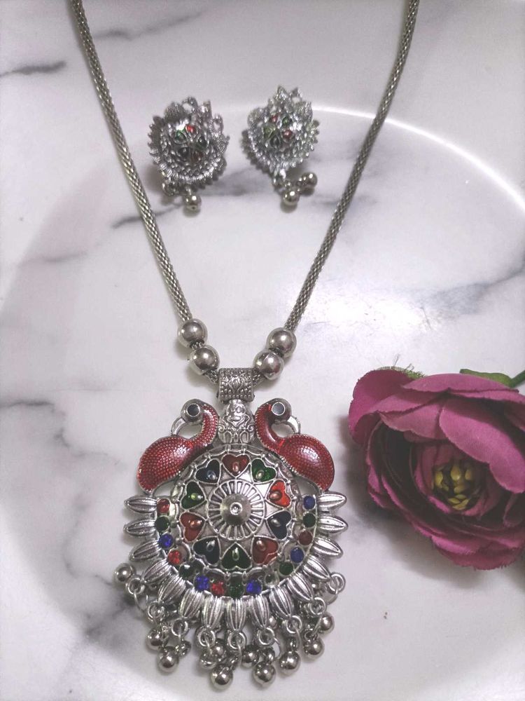 Enamel Jhumka &amp; Necklace