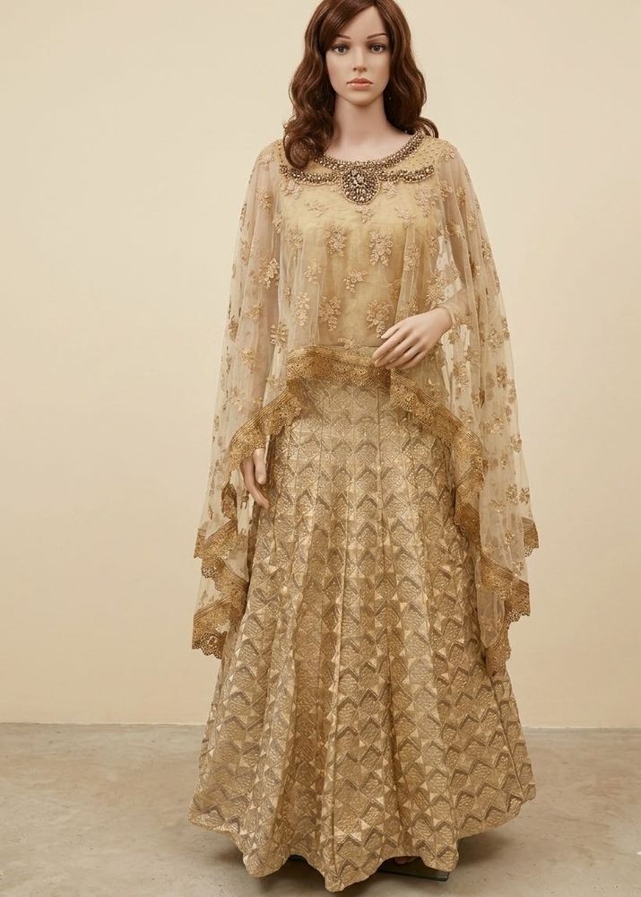 🌸Elegant Gold Embellished Poncho Dress