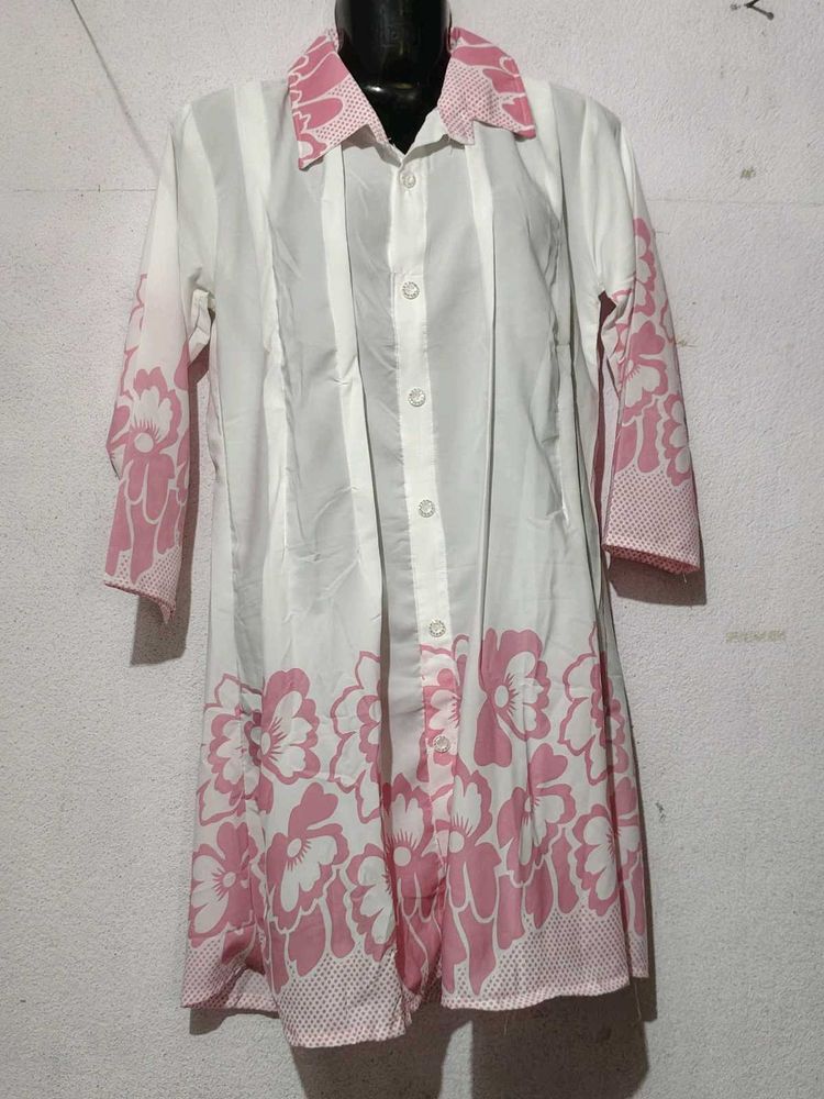 White and Pink Floral Kurta for single piece 399