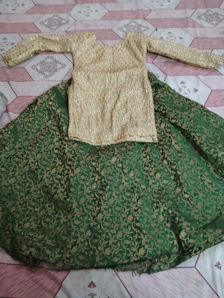 Green &amp; Gold Lehenga Choli Set