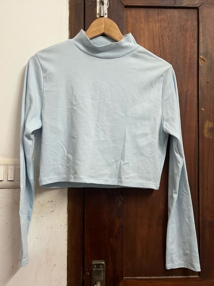 Light Blue Mock Neck Crop Top