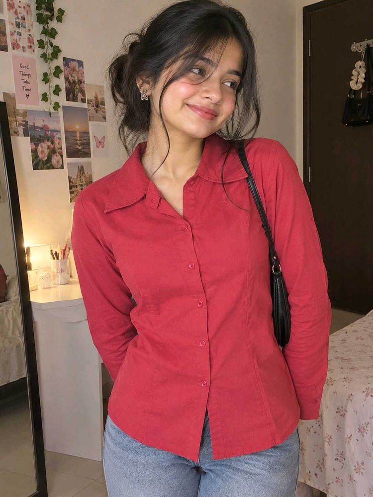 Chic Red Button-Up Shirt
