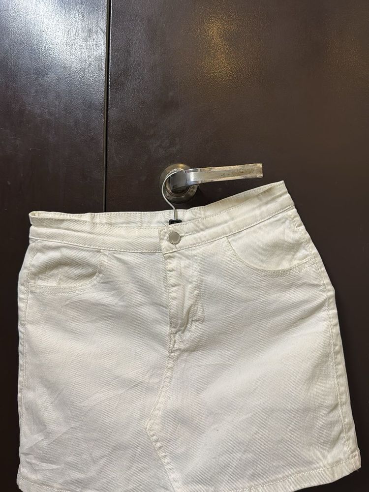 White Denim Mini Skirt