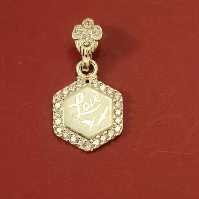 Hexagonal "Love" Charm Pendant pure silver