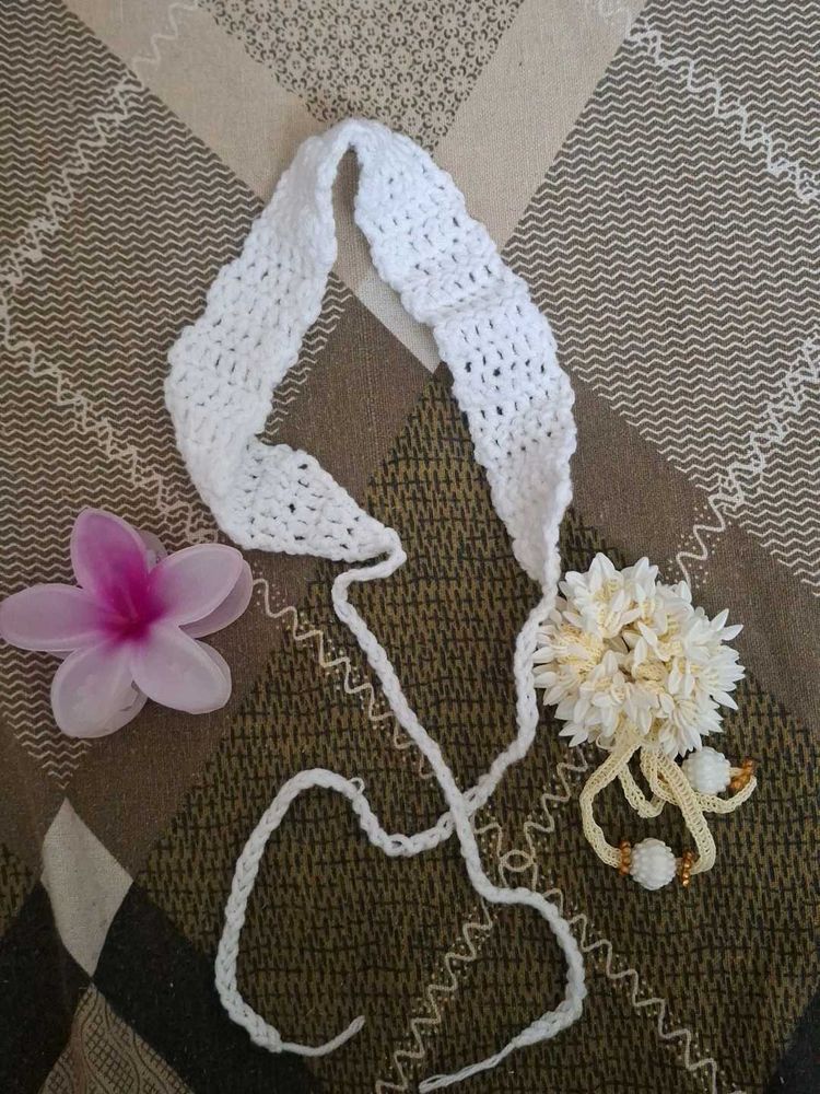 Handmade Crochet White hair band/ waist band