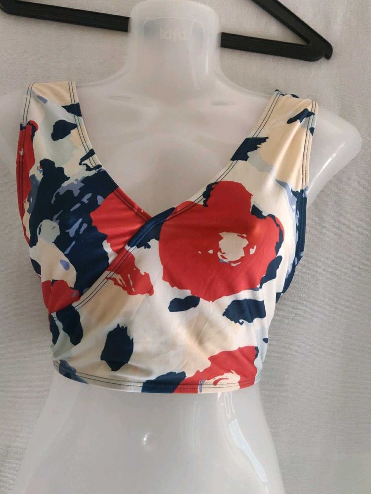 Floral Print V-Neck Bikini Top