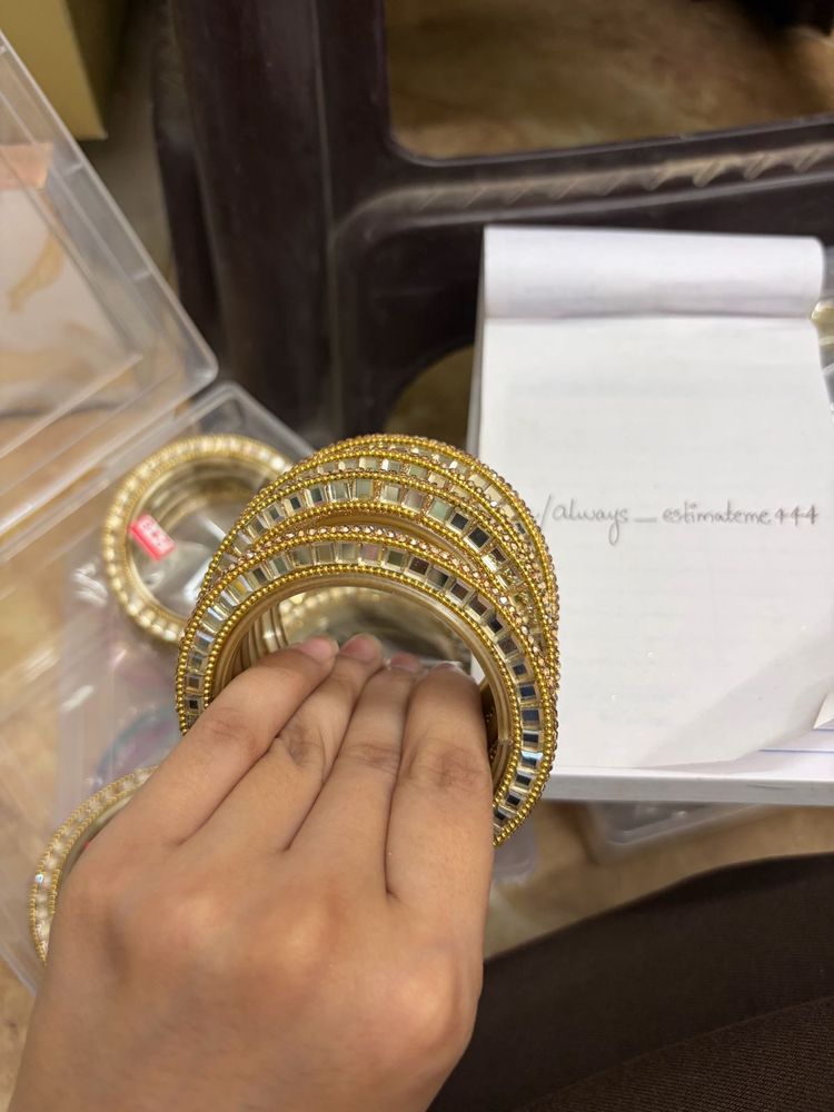Elegant Gold Bangles with Mirror Work