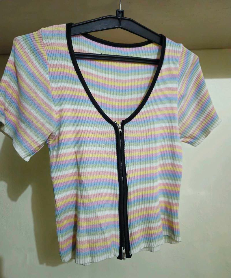 🌈Striped Zipper Crop Top! 💐