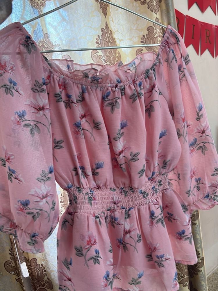 Floral Pink Off-Shoulder Top