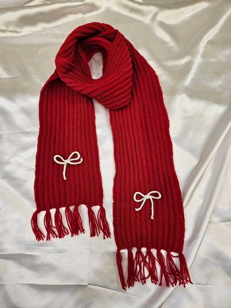 Red Knit Scarf with Bows