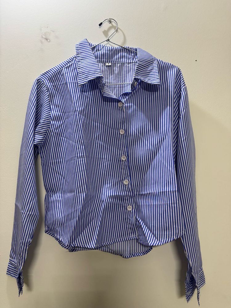 Blue and White Striped Button-Up Shirt