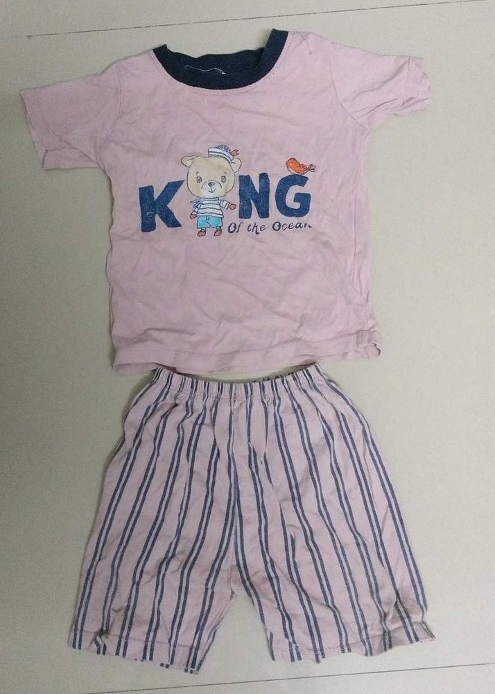 Cute Bear Print T-shirt &amp; Shorts Set