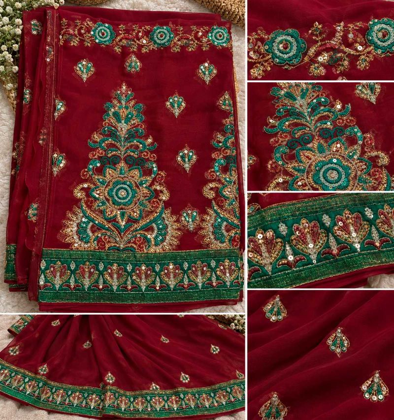 ✨ Elegant Red Embroidered Saree | Festive &amp; Beauti