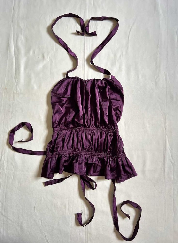 Satin Halter Neck Ruffle Top