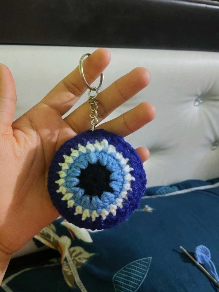 Crocheted Evil Eye Keychain