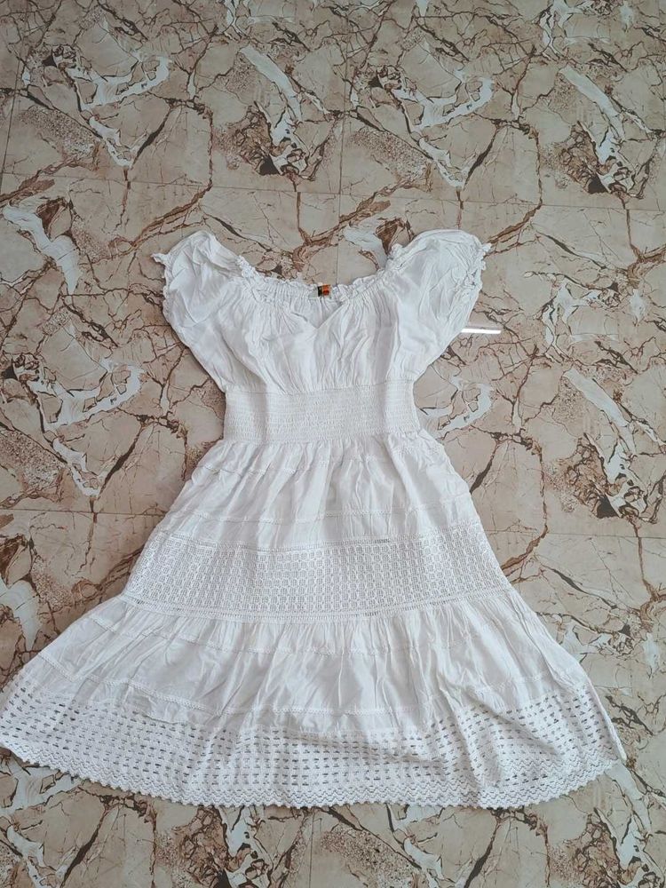 White Broderie Anglaise Midi Dress