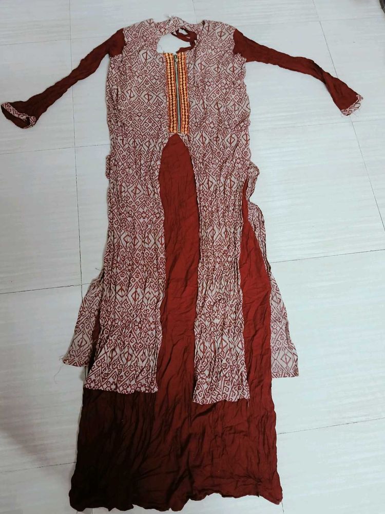 Elegant Maroon Printed Ethnic Gown