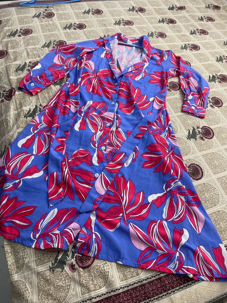 Stylish Floral Print Shirt Dress