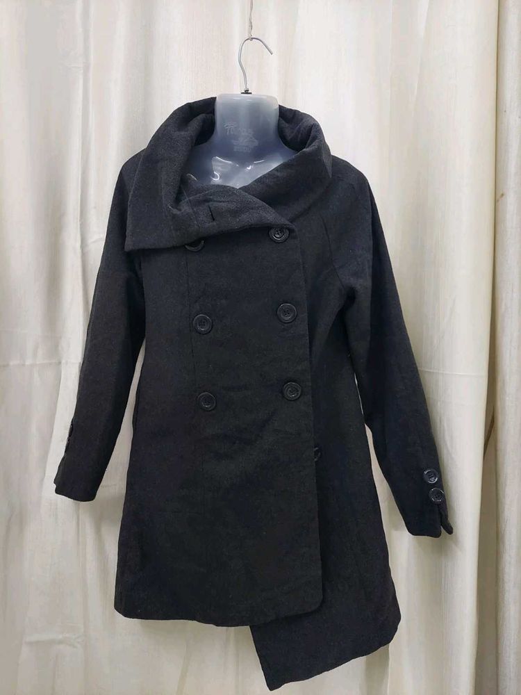 Chic Double-Breasted Charcoal Coat