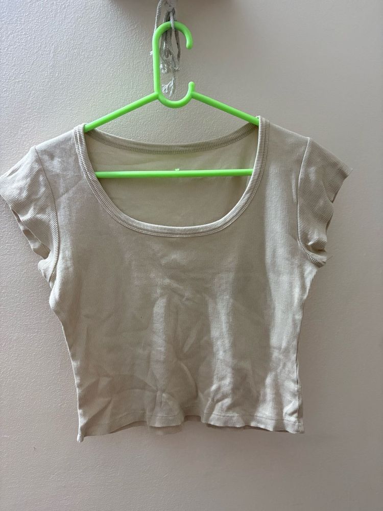 Cream Ribbed Cropped Top